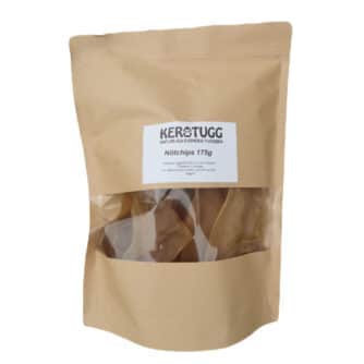 Kerotugg nöt-chips i påse 175 g. Svensk torkad hud från nöt. Naturligt och giftfritt.